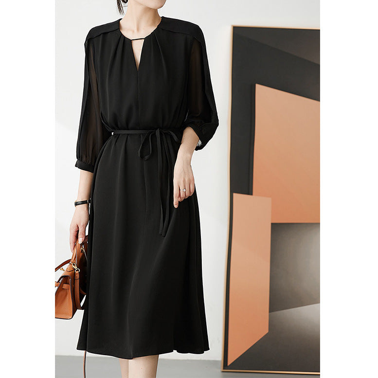 2025 Triacetic acid  dress, high-end sweet and spicy women's clothing, summer lace-up medium and long white and black skirt