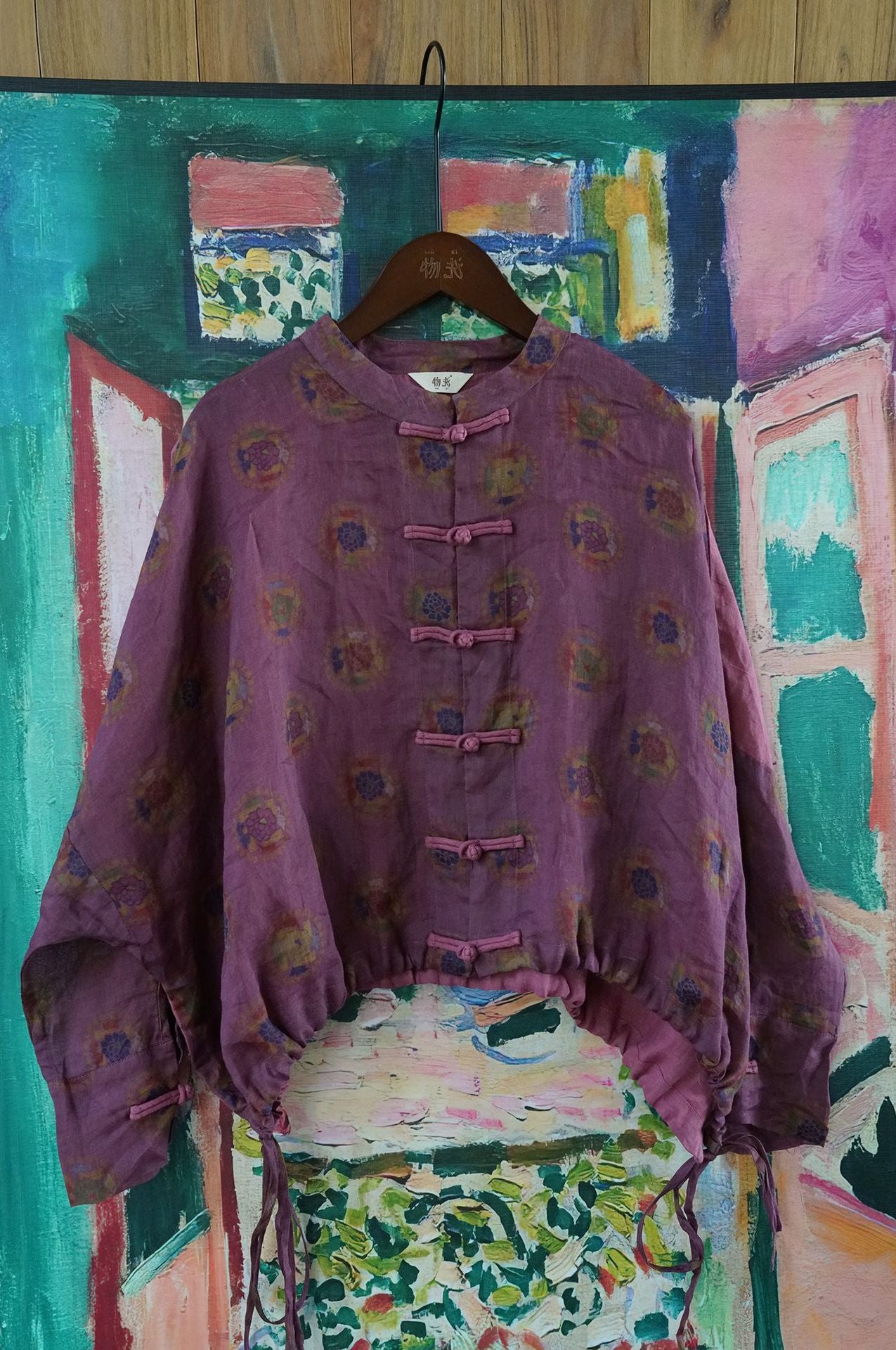retro light Chinese printed ramie loose cardigan, early autumn national tide contrasting color art shirt S22277