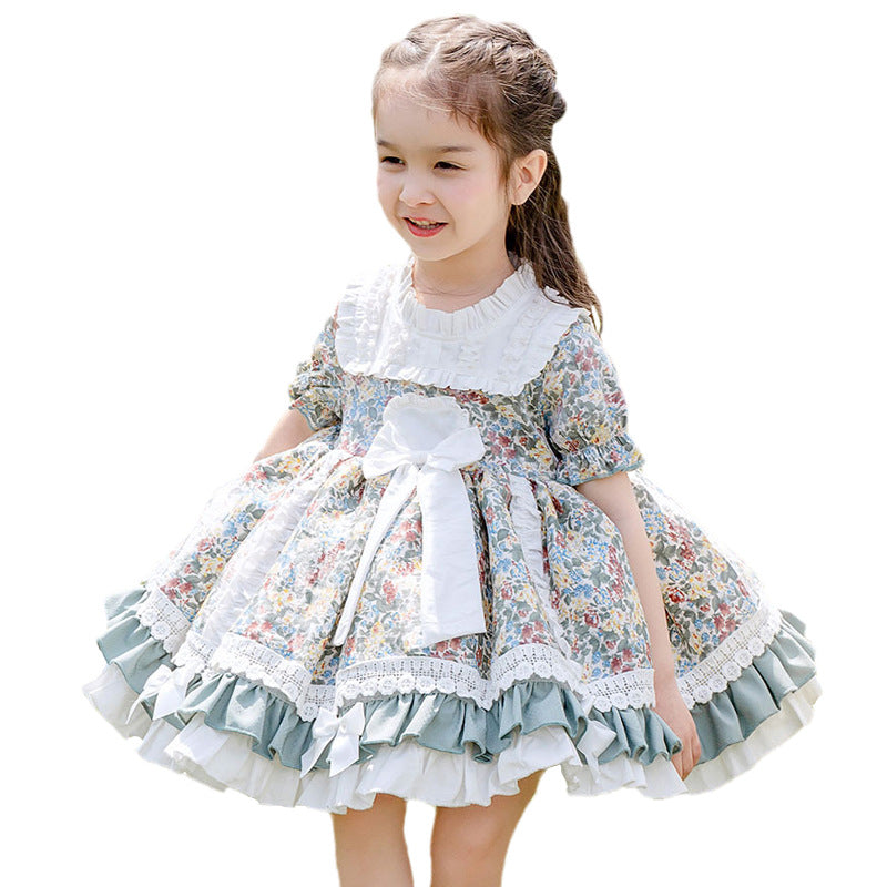 2025 Summer New Lolita Children Shirt Girls' Baby Floral Short Sleeve Dress Cute Princess Dress