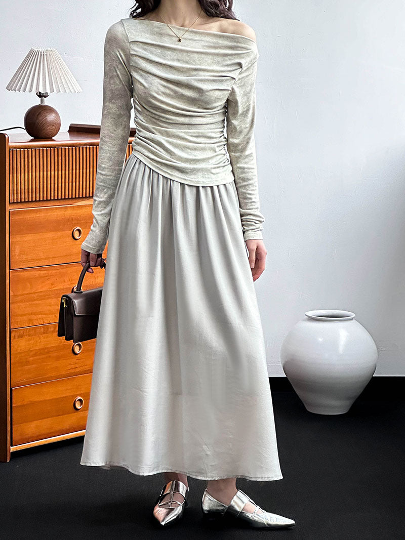 2025 Tachibana popular autumn temperament light mature suit women's irregular one-word shoulder + high waist skirt 3311