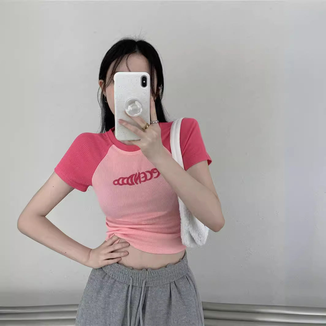 VLOVELAW Pure Desire Style Short Student Top Hot Girl Slim Fit Summer New Short Sleeve T-shirt Female American Design Sense Ins