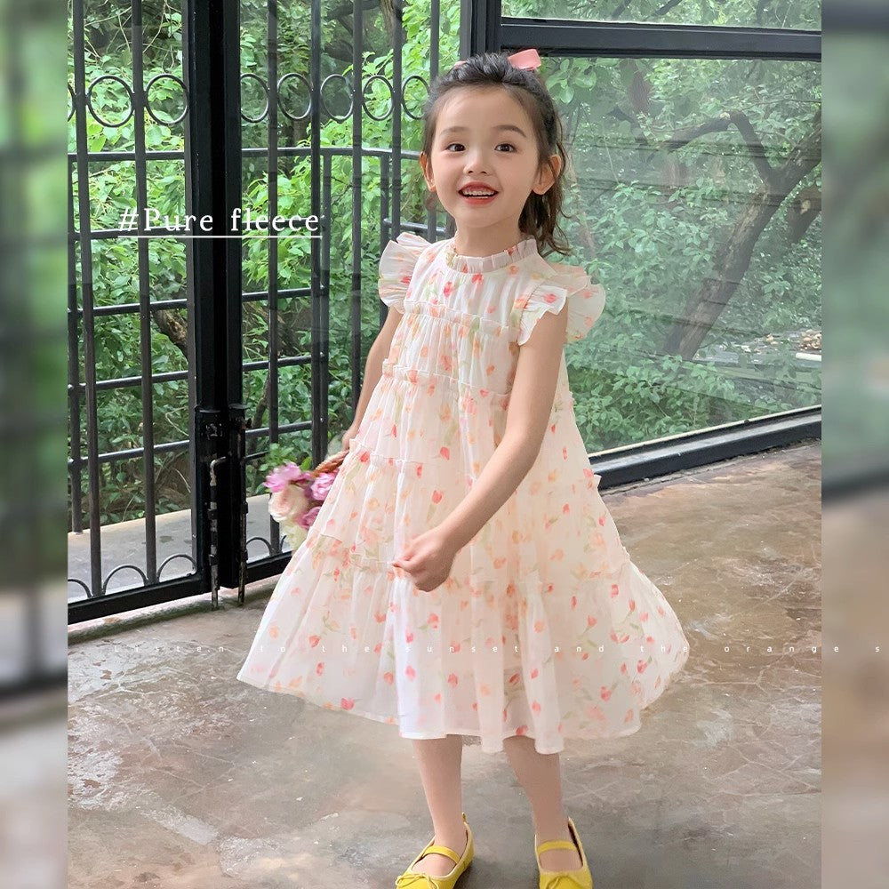 VLOVELAW Girl's Dress Summer Dress Little Girl New Floral Dress Children's Baby Fluffy Skirt Princess Dress Fairy Dress