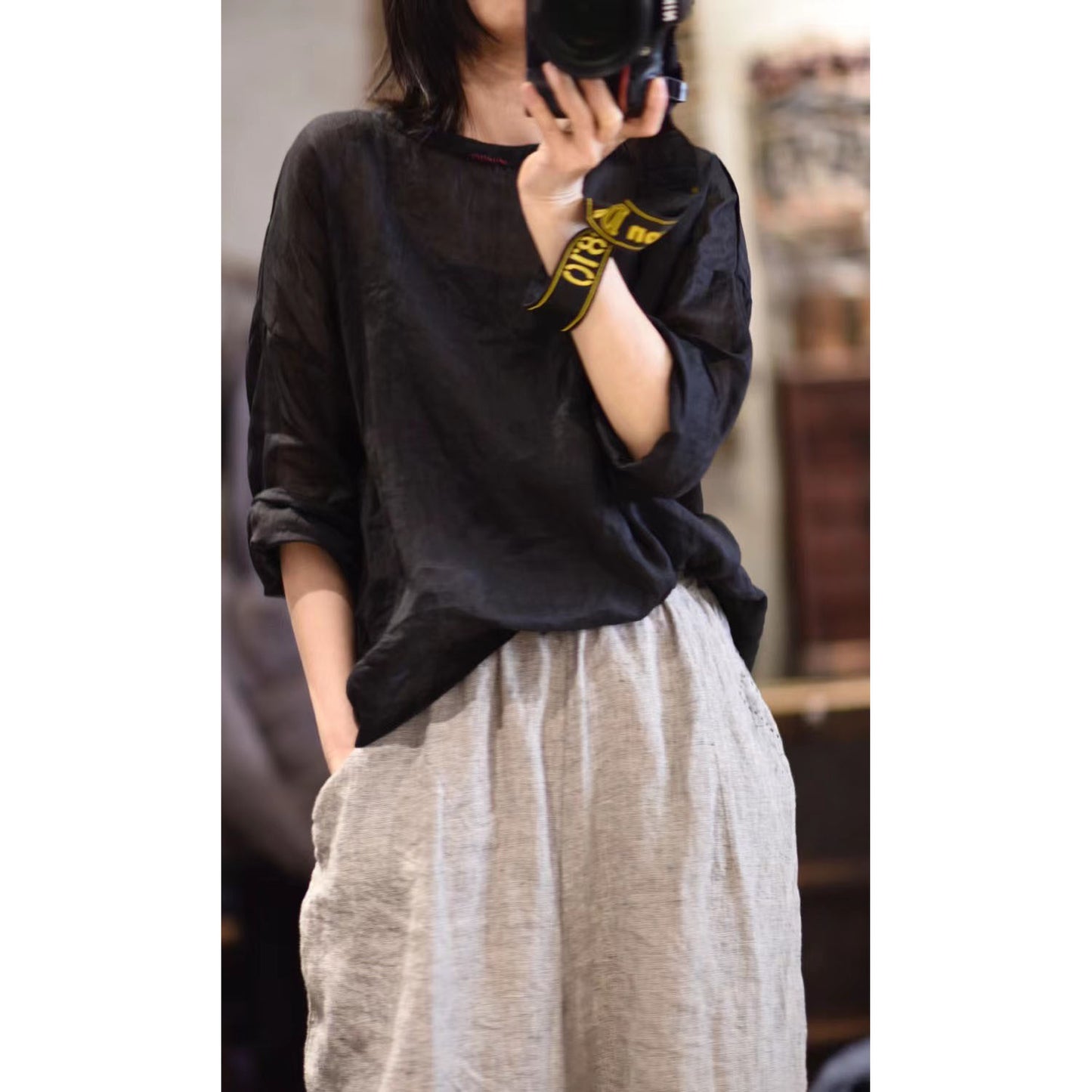 2025  22/5 small master, literary and retro light and casual pullover, one-word collar summer sunscreen ramie shirt