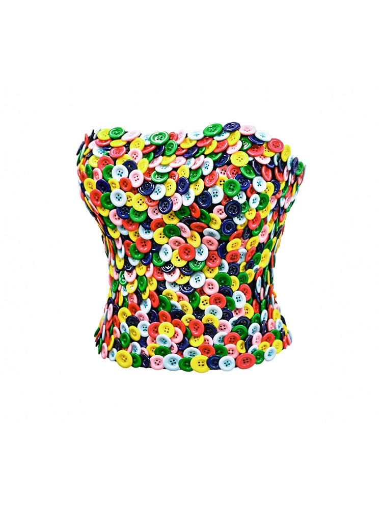 LOVEROSE original design ballet style color button strapless non-slip tube top breast wrap top fishbone coat