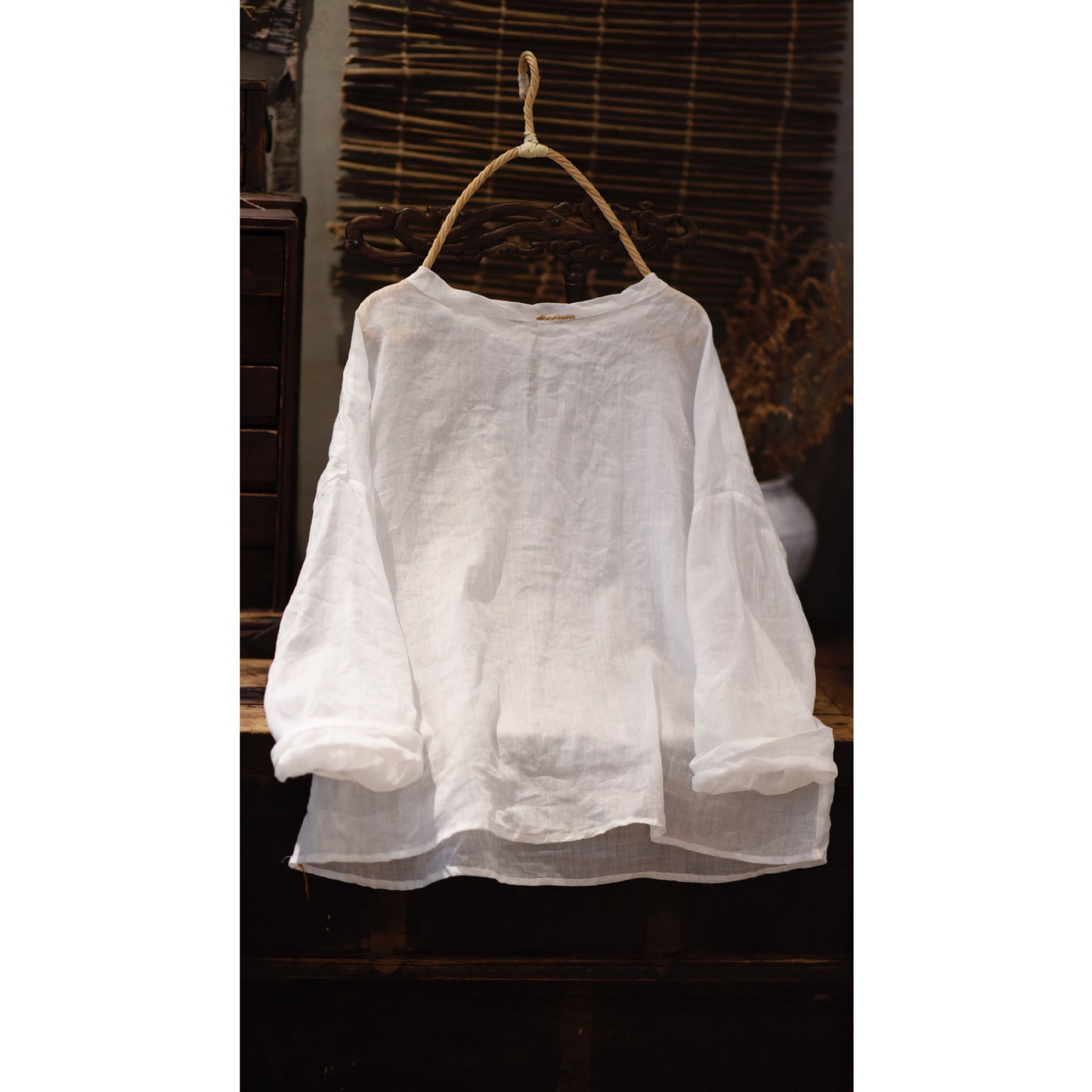 2025  22/5 small master, literary and retro light and casual pullover, one-word collar summer sunscreen ramie shirt