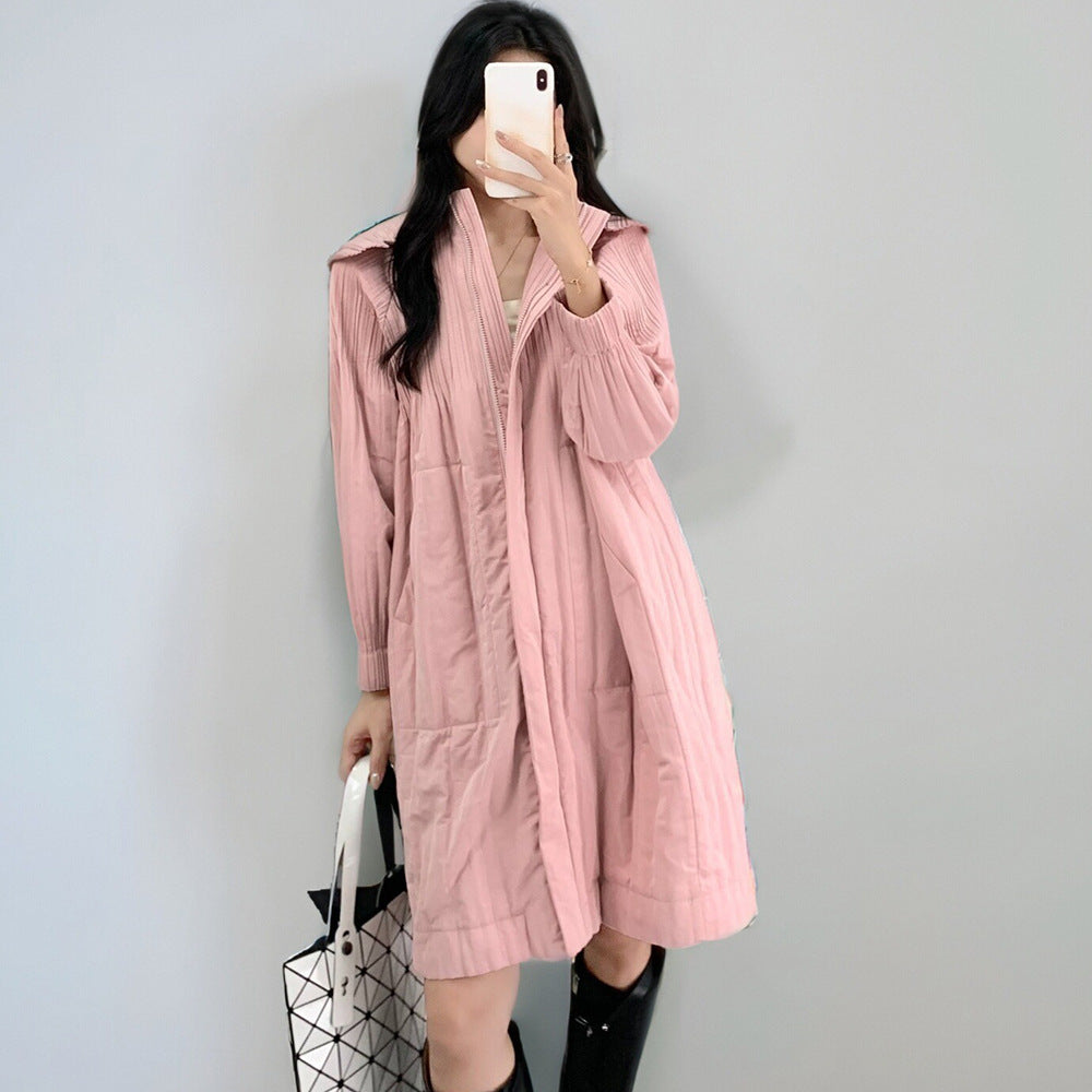 2025 Cotton jacket down jacket women's high-end women's small medium and long pleated new loose versatile pleated cotton coat