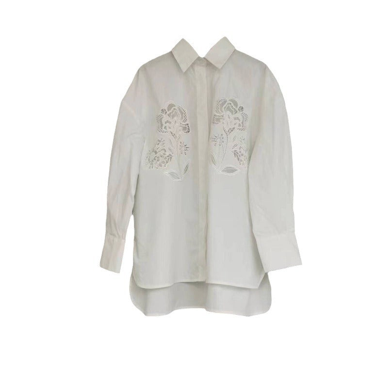 VLOVELAW Style M Home Spring and Summer New Women's Fashion White Hollow-out Long Sleeve Shirt Top