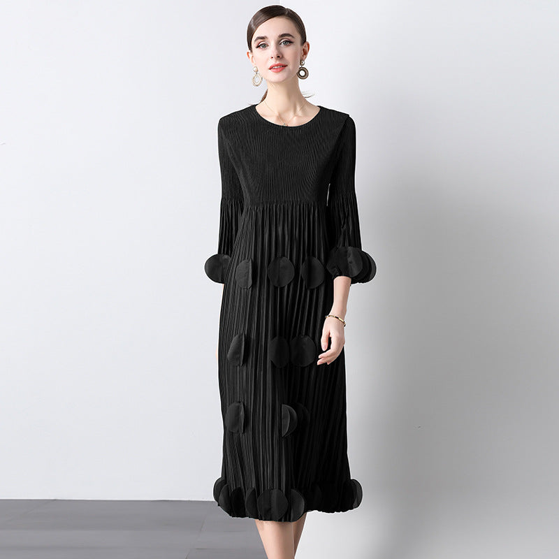 Fungus edge large size loose pleated dress women's new high-end Popular style commuter Miyake dress skirt