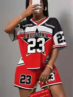 new New fashion retro street printing loose casual V-neck short-sleeved top shorts sports suit