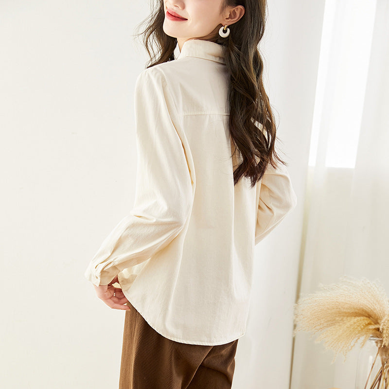 Cotton cocoon, doll collar shirt, women's long sleeves spring and autumn new top, basic commuter temperament shirt