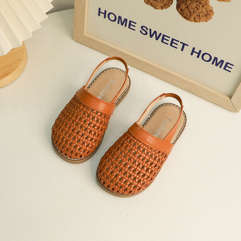 VLOVELAW Cross-Border Girls' Sandals Summer New Soft Bottom Woven Closed Toe Baby Foreign Trade Sandals Boy's Beach Shoes