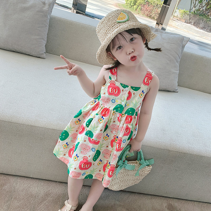 Girls' Summer Dress Thin Baby Summer Clothing Children's Summer Fruit Halter Skirt Children Princess Dress Western Style