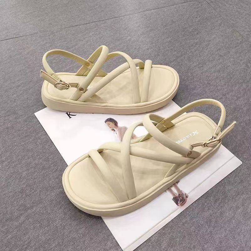 VLOVELAW Flat Fashionable One-Strap All-Match Sandals New Summer Comfortable Cross Strap Buckle Casual Women's Sandals