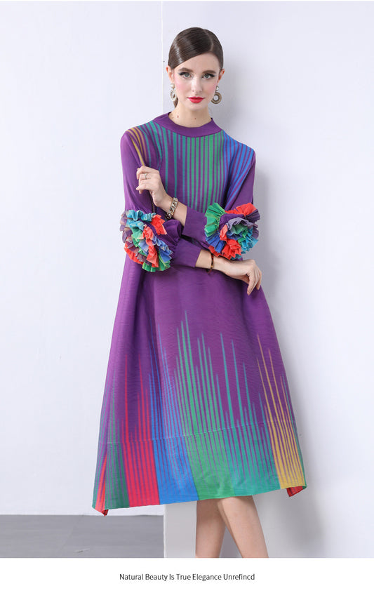 Premium pleated color elegant and comfortable three-dimensional flower dress elegant loose pleated Miyake spring skirt
