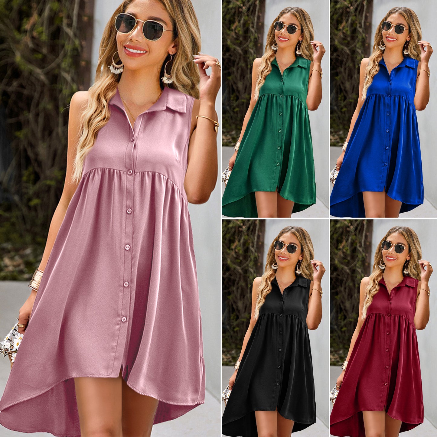 VLOVELAW North American Independent Station Ins Style Dress Summer Sleeveless Front Short Back Length A- line Skirt