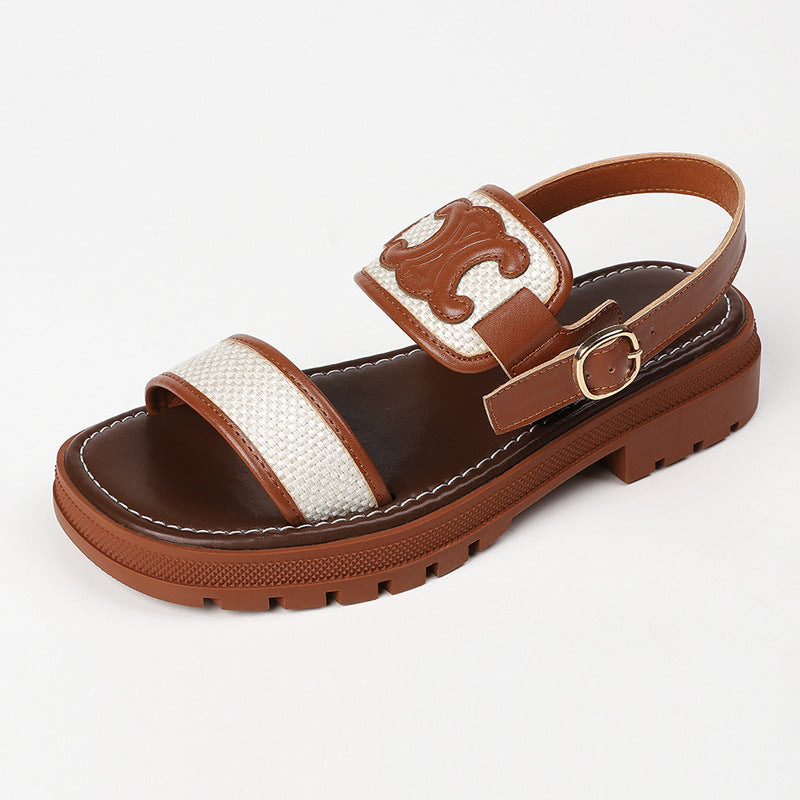 VLOVELAW Foreign Trade Flat Sandals Women's Summer New Japanese Style Big Toe Women's Shoes Soft Bottom Comfortable Roman Shoes Preppy Style Hole Shoes