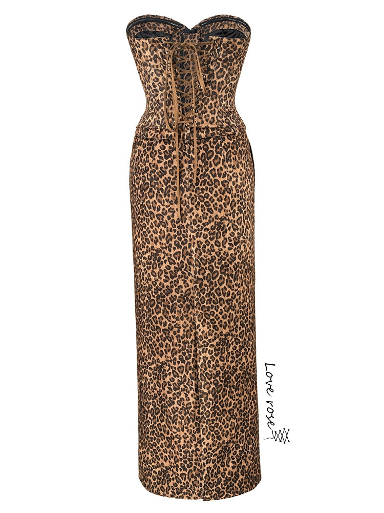 popular autumn and winter new women's clothing, original design sexy leopard print chest-wrapped tube top dress, strapless dress skirt