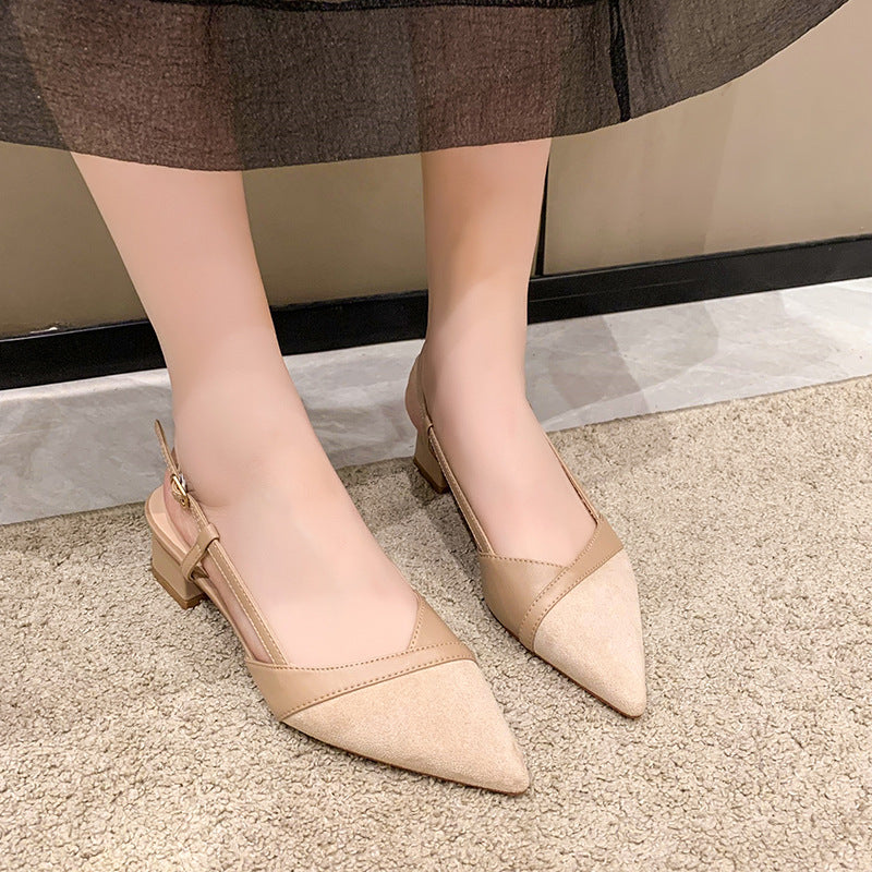 VLOVELAW Style Closed Toe Sandals Pointed Toe Strap Nude High Heels Women's Summer New Thick Heel Shoes 5cm