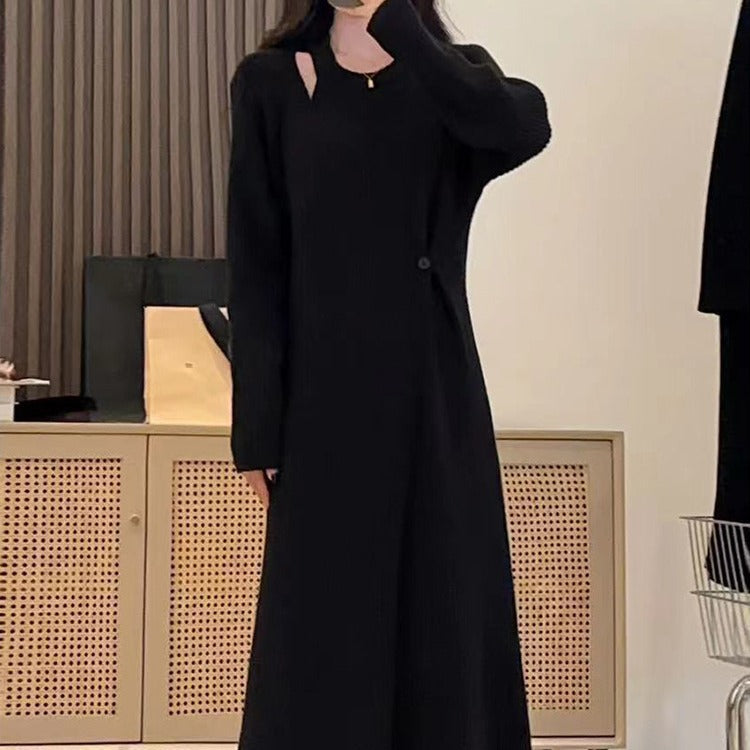 VLOVELAW Coat with knitted primer dress women's autumn and winter New new medium and long sweater skirt temperament neck long dress