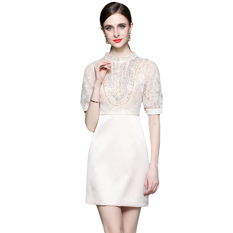 celebrity niche heavy industry bead embroidered short skirt light luxury temperament slim dress women's summer new