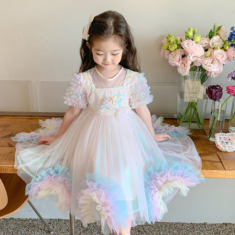 VLOVELAW Girl's Mermaid Princess Dress Summer New Girl's Western Style Fashion Pettiskirt Summer Children's Dress