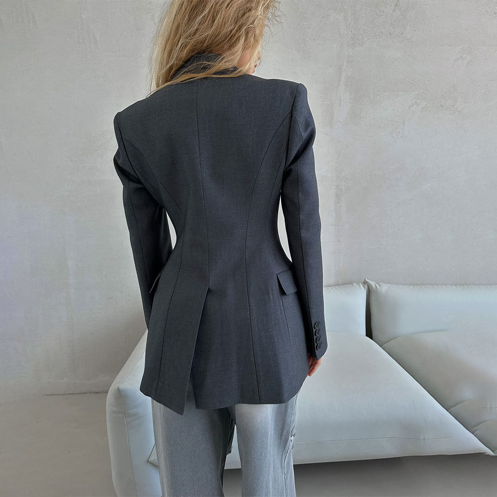 KKBOXLY Cross-border New autumn and winter V-neck waist suit women's senior sense ins slim suit light luxury design suit jacket
