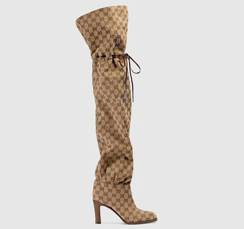 HOTan Station round Toe Printed High Heel Lace-up Adjustable Shoes over-the-Knee Boots Personality plus Size Catwalk Chunky Heel Catwalk Boots