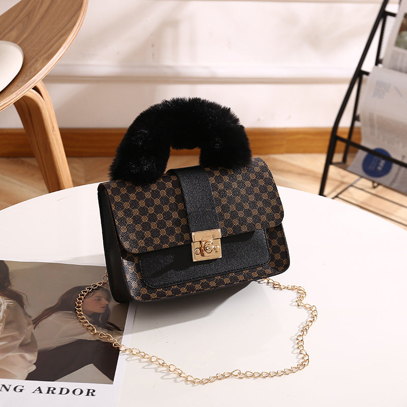 VLOVELAW Plush Small Square Bag Foreign Trade Wholesale mini Handbag Fashion Handbag Chain Bag Printed Crossbody Bag