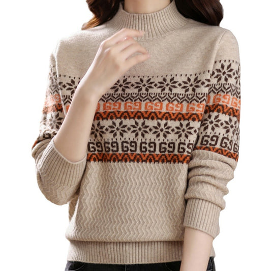 Official website picture direct sales semi-turtleneck jacquard sweater bottoming shirt women's long sleeves  spring new soft waxy skin-friendly needle