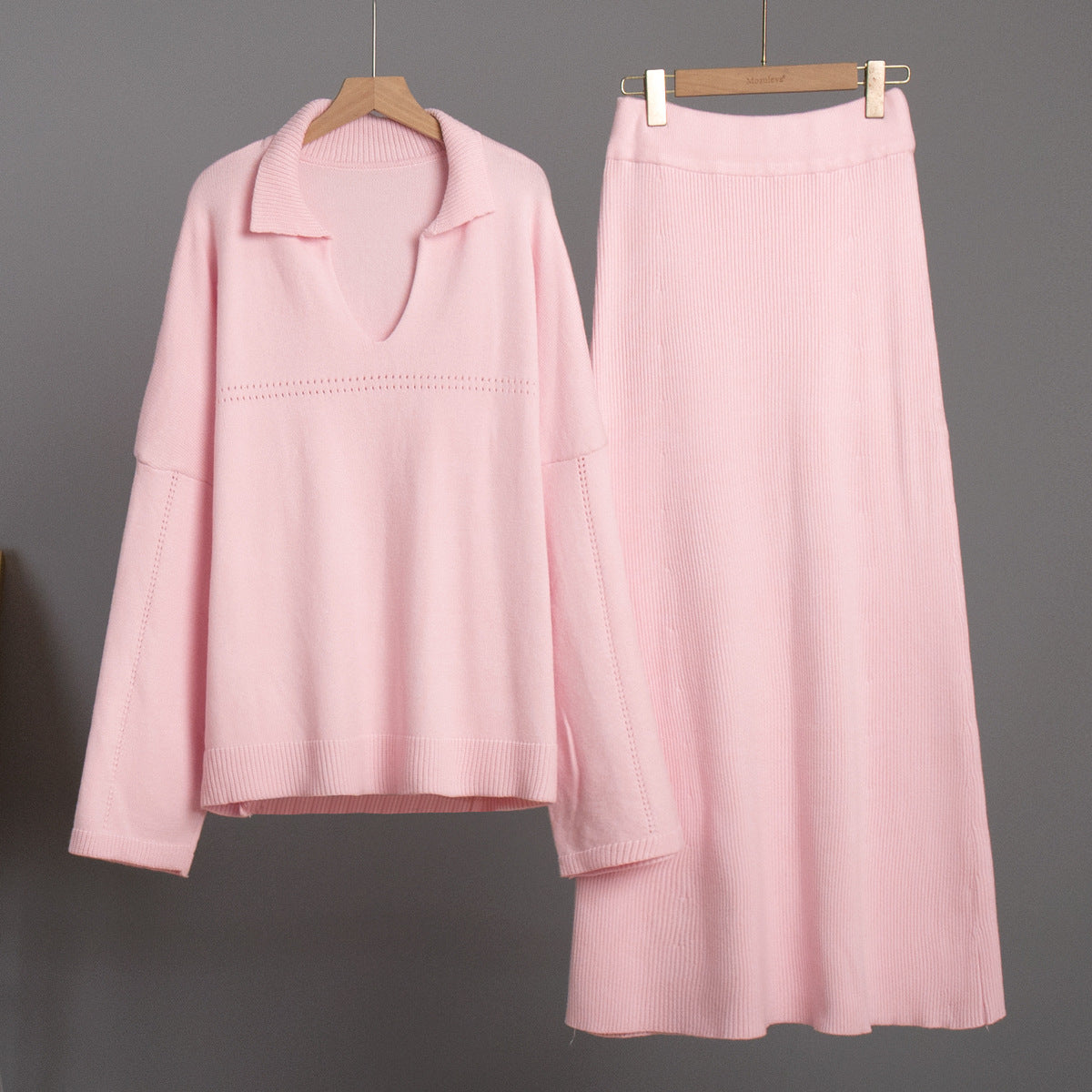KKBOXLY Cross-border knitted set Europe, America New winter new fashion simple style V-neck knitted sweater skirt set