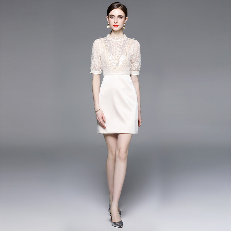 celebrity niche heavy industry bead embroidered short skirt light luxury temperament slim dress women's summer new
