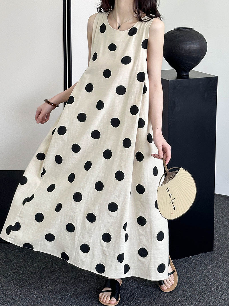 2025 Tachibana spring and summer new sleeveless dress women's Korean round neck polka dot temperament age-reducing skirt 12006