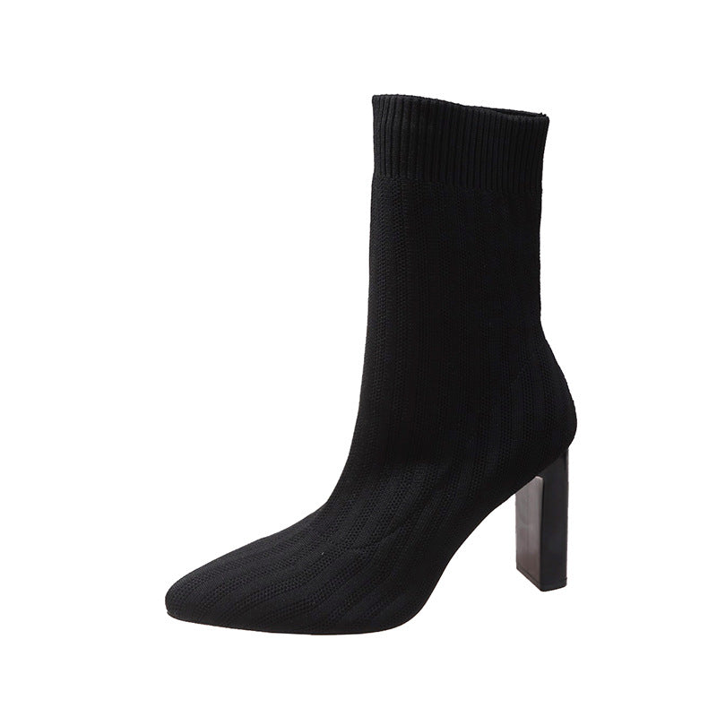 Cross-Border Oversized Knit Elastic Socks Boots New Internet Hot Casual Breathable High Heel Pointed Flying Woven Boots