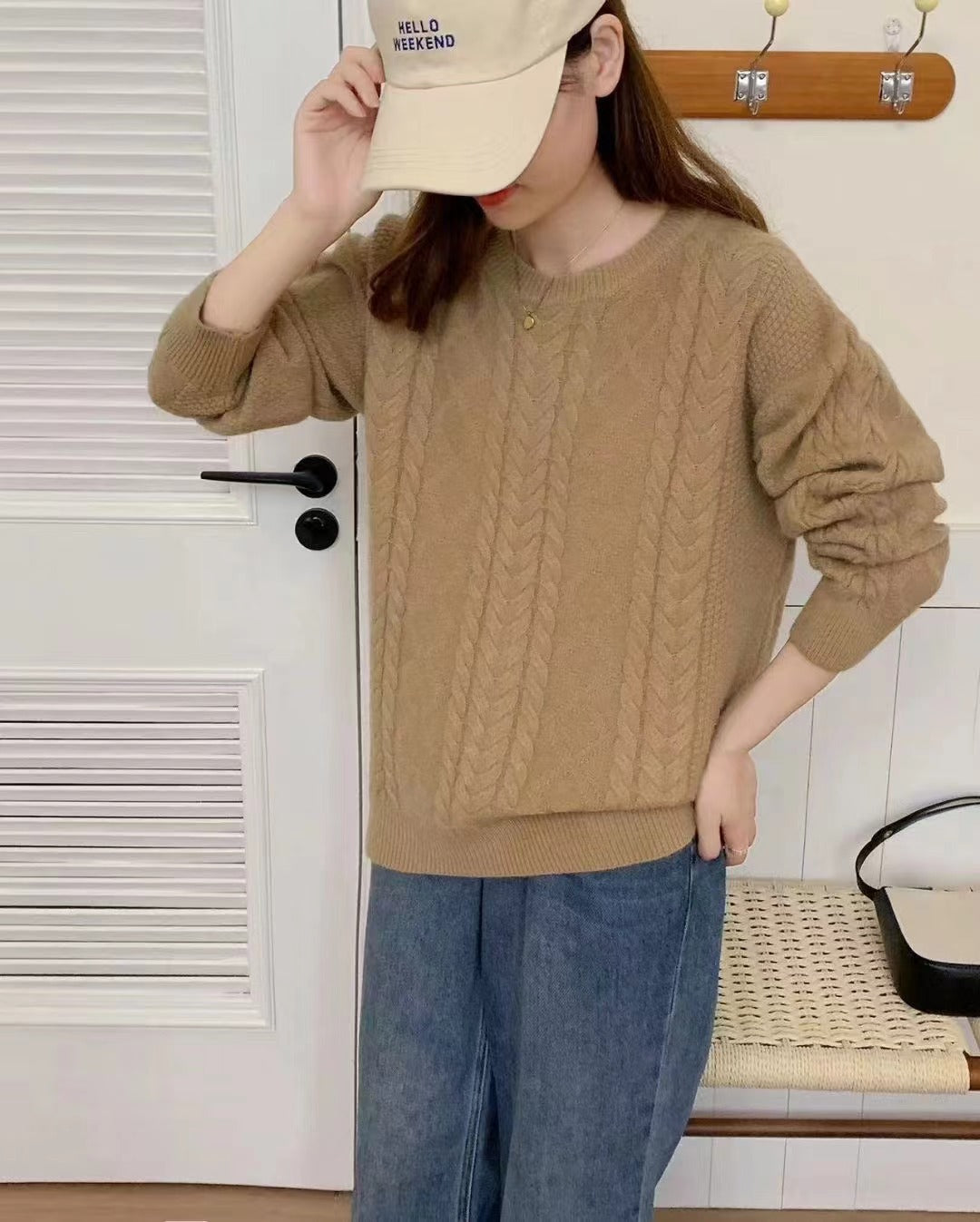 VLOVELAW New autumn and winter new solid color casual loose lazy style round neck fashion versatile knitted pullover sweater top women