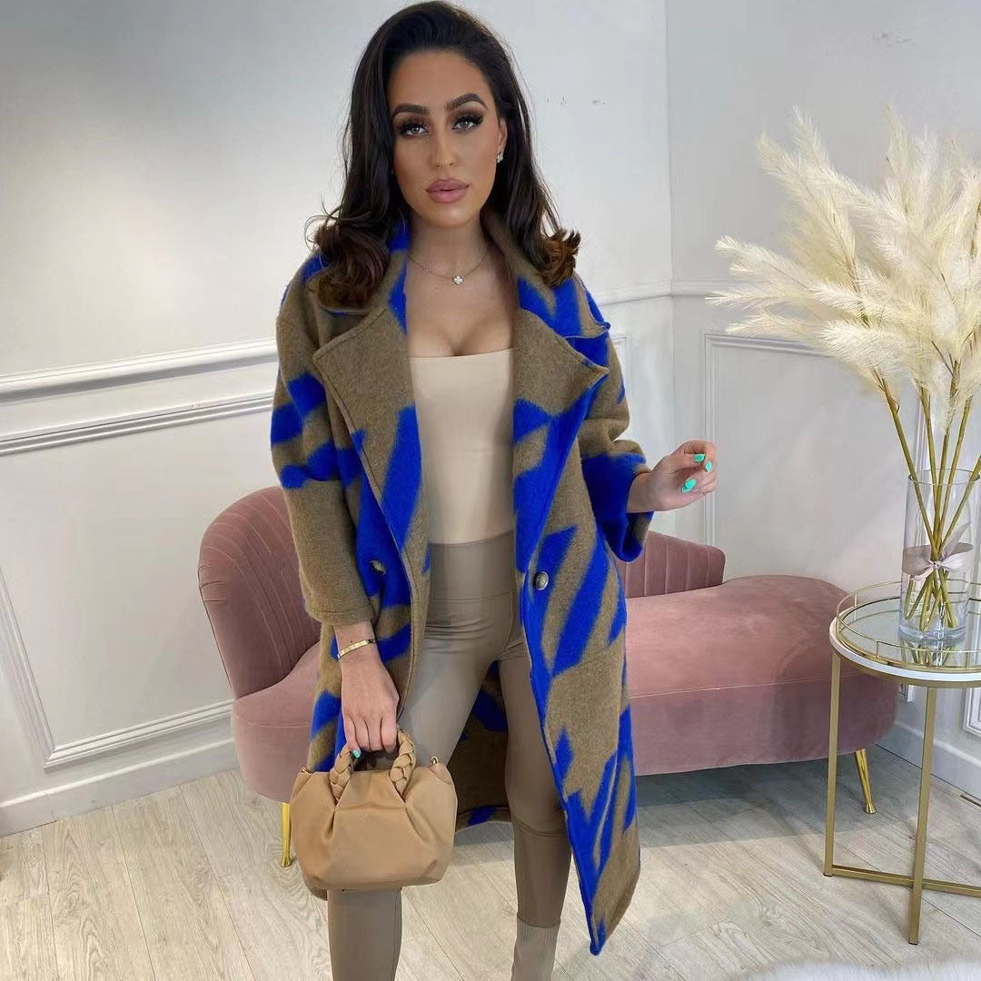new autumn New women's clothing, a variety of color matching fashion long-sleeved lapel jackets, printed woolen coats