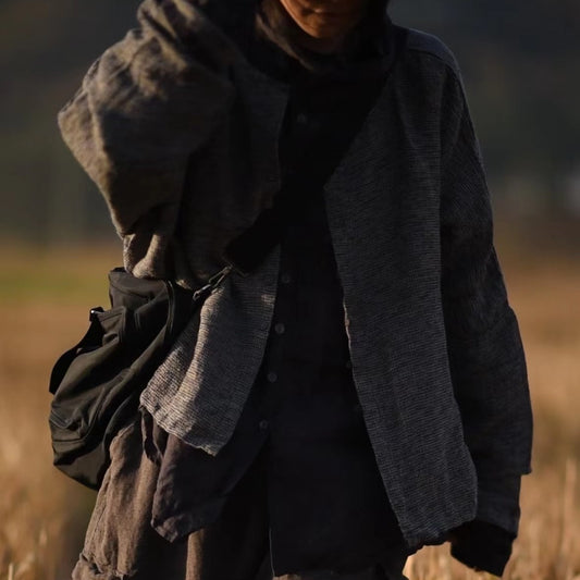 2025  Su Nian Weiyang 23/11 See you again, loose thickened ramie turtleneck cardigan button shirt in autumn and winter