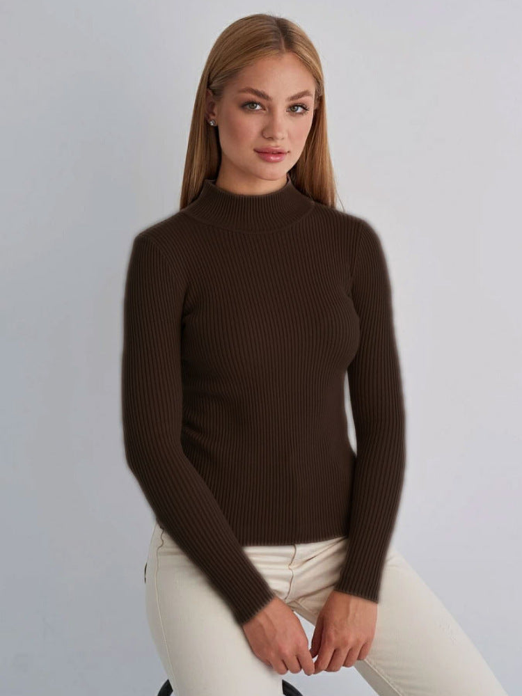 KKBOXLY Cross-border solid color semi-turtleneck sweater Europe, America and New autumn and winter women (24 colors in stock) slim-fit knitted bottoming shirt