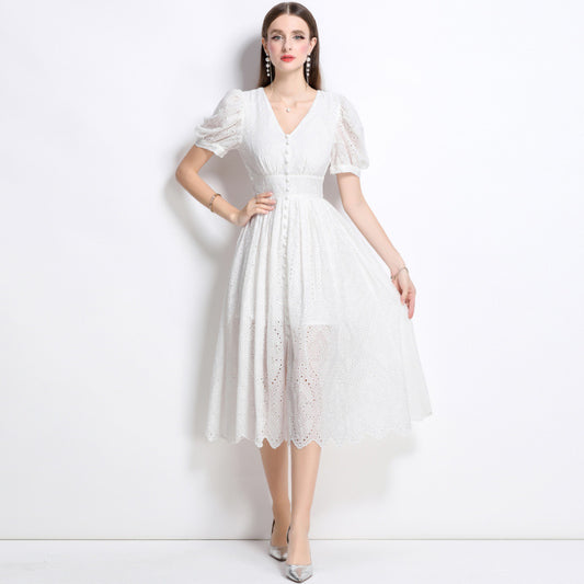 White dress female travel photo summer  hollow high sense seaside vacation beach long skirt