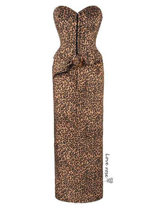 popular autumn and winter new women's clothing, original design sexy leopard print chest-wrapped tube top dress, strapless dress skirt