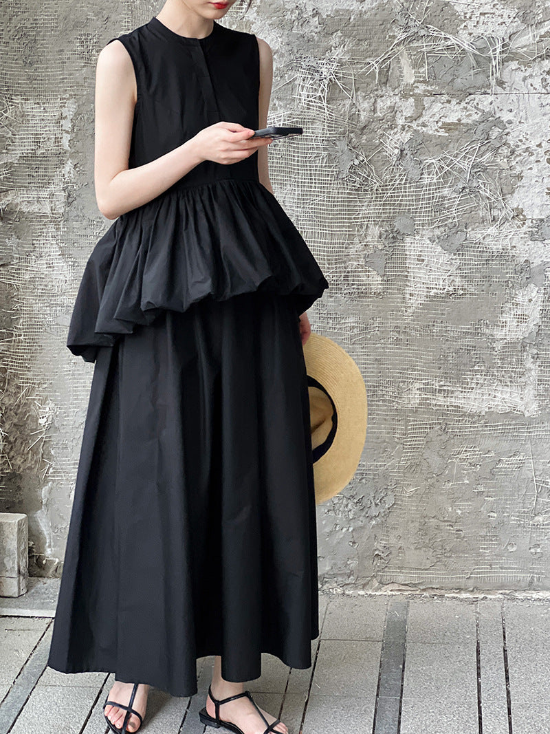 Luxi Temperament Fairy~ Fake two-piece sleeveless A-shaped vest skirt, summer new ruffle edge flower bud princess skirt 5066
