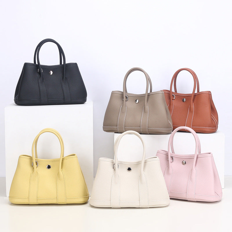 VLOVELAW 2025 New version, first-layer cowhide garden bag, genuine leather, fashionable large-capacity tote bag, wide shoulder strap, shoulder bag, commuter handbag.