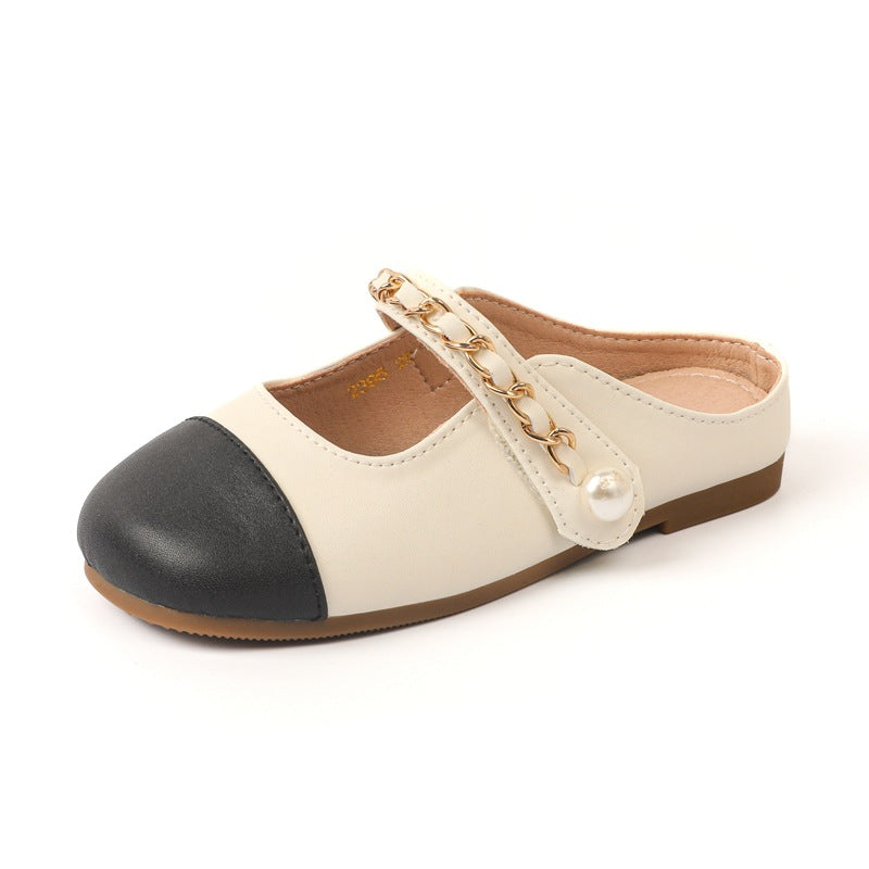 VLOVELAW Girls' Korean Style Stylish Semi-Slippers New Little Girl Closed Toe Non-Slip Princess Shoes Korean Style Outdoor Slippers