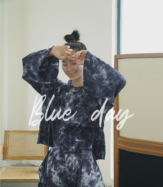 Guochao new Chinese diagonal placket wide-sleeved wrinkled cloth shirt, early autumn retro tie-dye loose top S22283