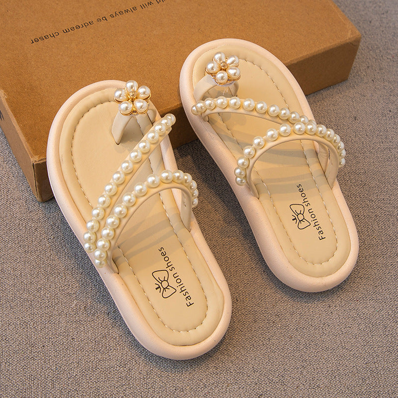 VLOVELAW Girls' Slipper Flip Toe Summer New Children's Shoes Girl Princess Shoes Soft Bottom Non Slip Outdoor Indoor Shoes