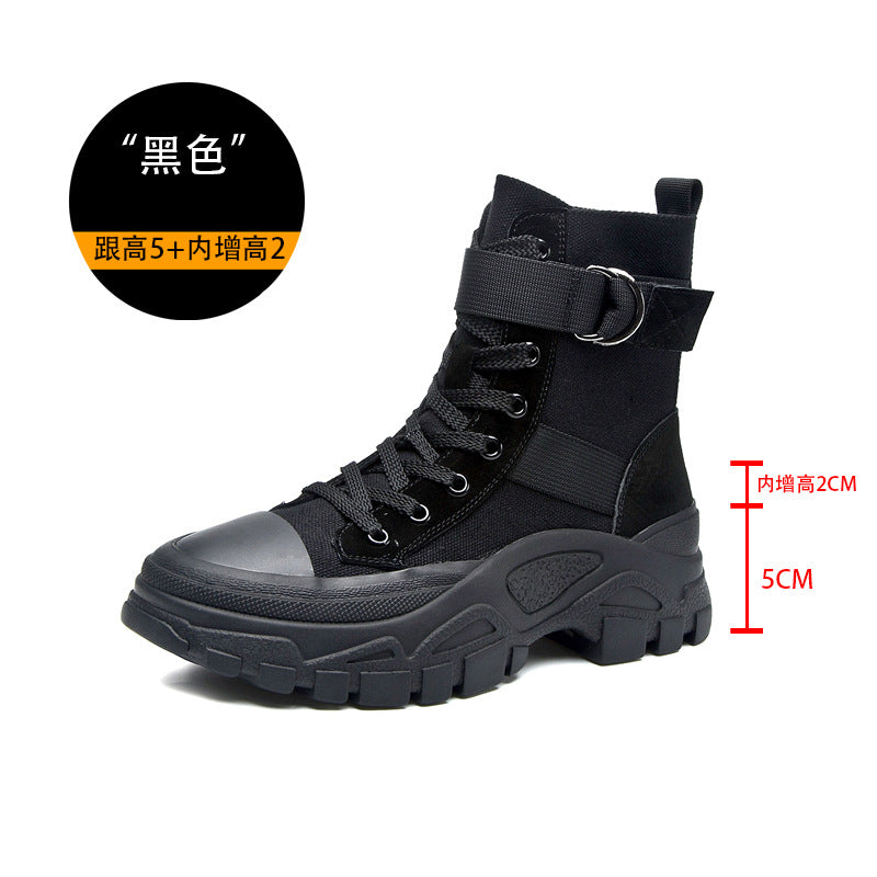 Martin Boots for Women Autumn New Three-Color Net Red Motorcycle Boots Thin Breathable Handsome Increased Trendy Ankle Boots
