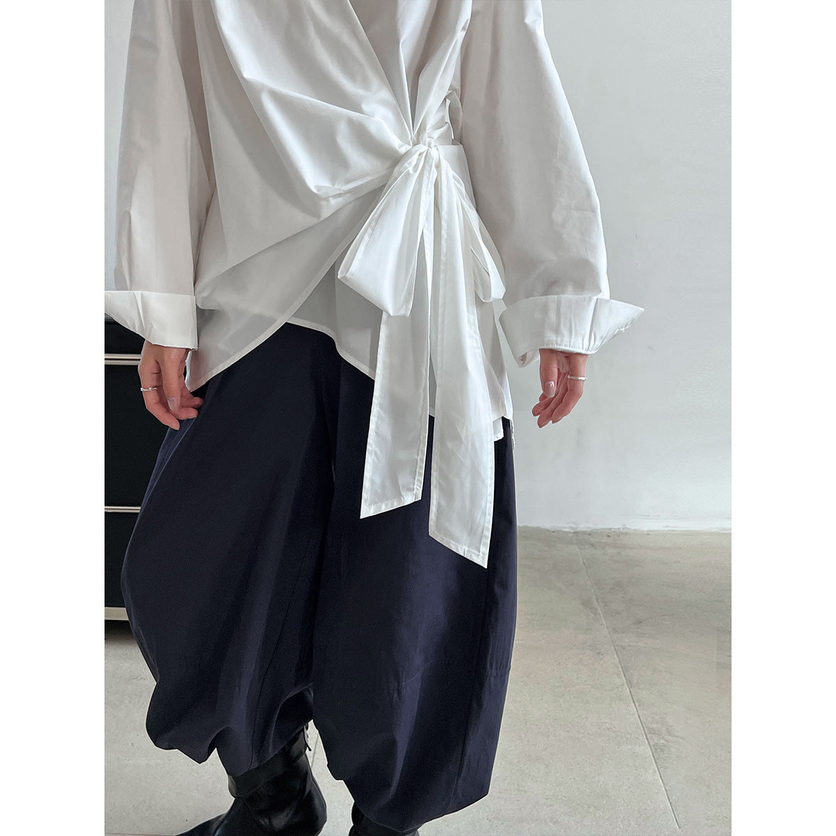 Luxi, Korean irregular waist strap shirt women's spring casual niche design one-piece top 3563