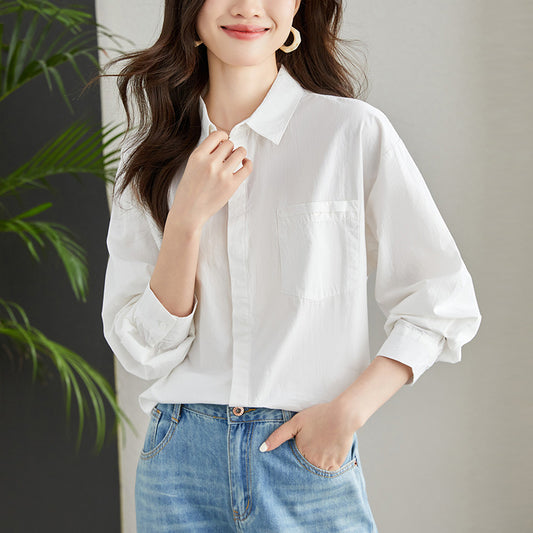 direct spring clothing new long-sleeved white pure cotton women's loose casual design niche shirt