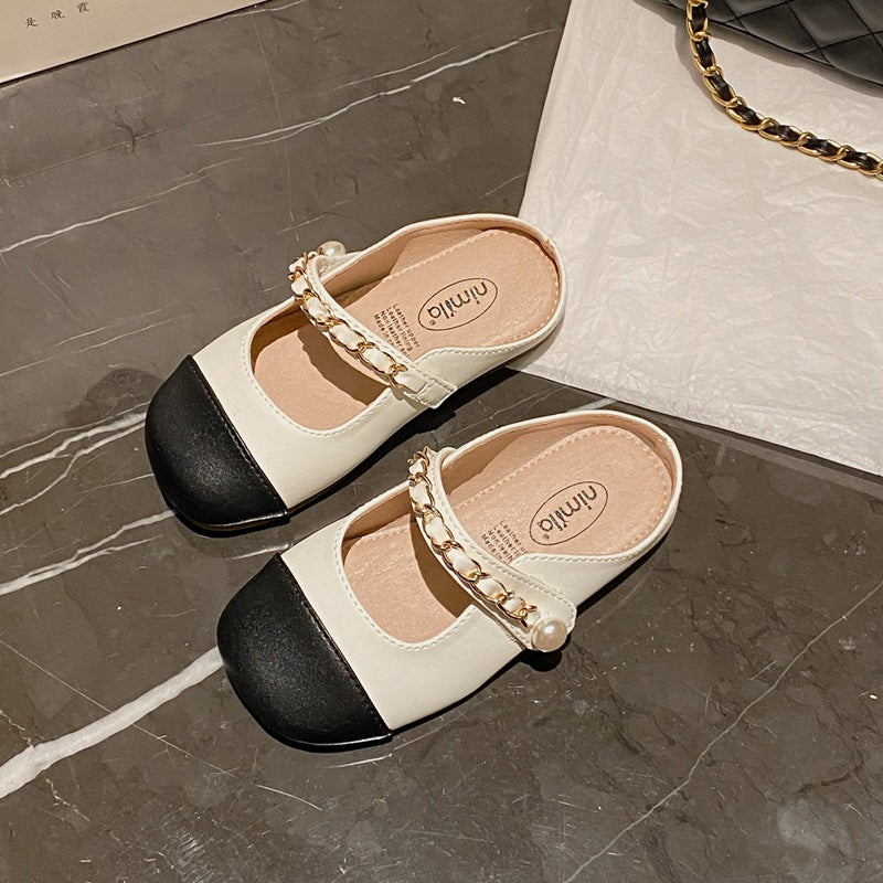 VLOVELAW Girls' Korean Style Stylish Semi-Slippers New Little Girl Closed Toe Non-Slip Princess Shoes Korean Style Outdoor Slippers