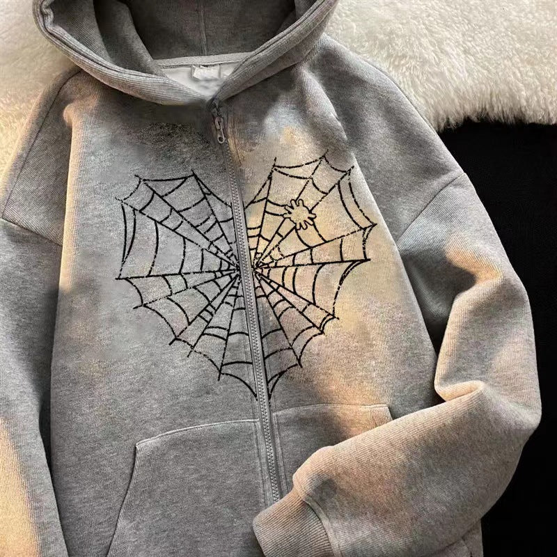 VLOVELAW 2025 Colored Spider Web Street Hip Hop Gothic Harajuku Y2k Black Zipper Hoodie Women, Harajuku Jacket Sweater Women