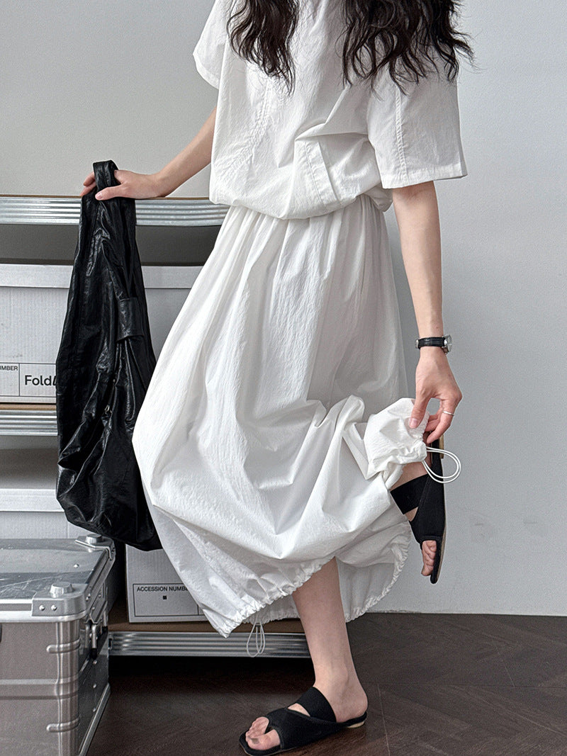 Luxi, Korean version of simple and light short-sleeved top + puffy skirt two-piece suit women's summer new 5116